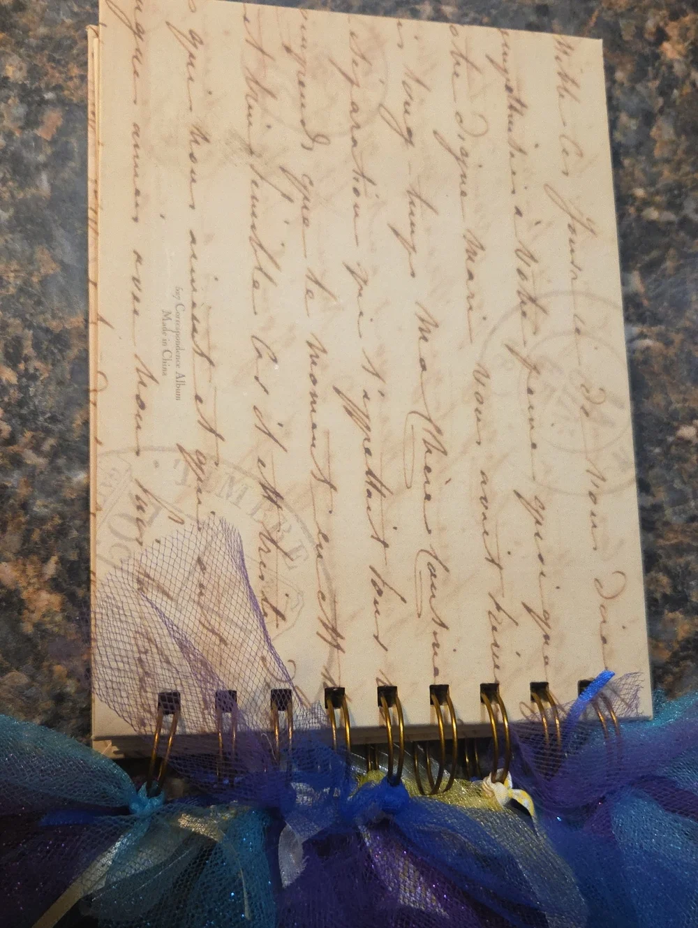 20 Page Spiral Notepad with Blue, Purple & Yellow Tulle Accents
